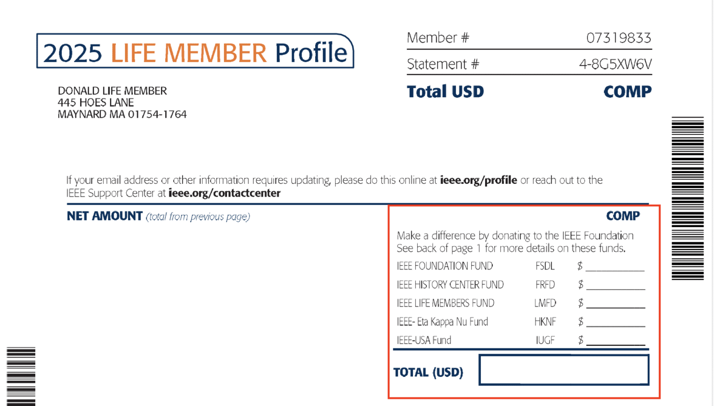 Image of the print renewal form focusing on the donation elements. 